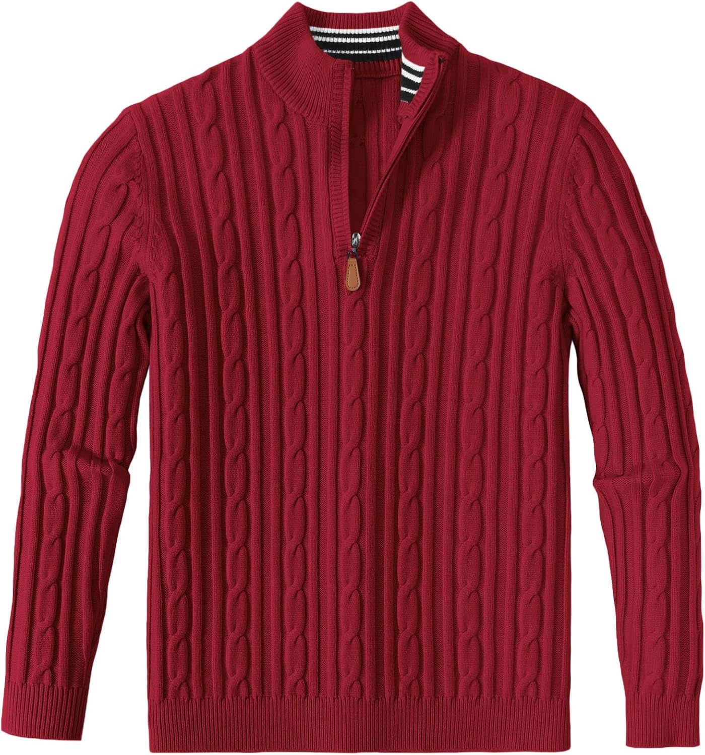 image:imageCOOFANDY Mens Quarter Zip Pullover Cable Knit Mock Neck Dress SweaterWine Red