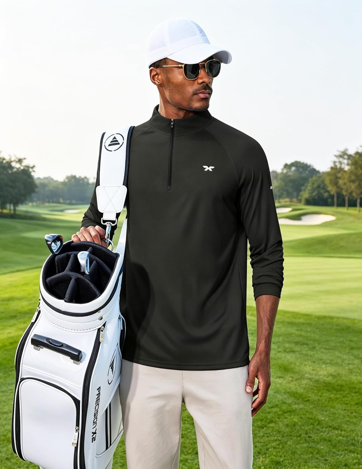 image:imageCOOFANDY Mens Quarter Zip Pullover UPF 50 Long Sleeve Athletic ShirtsBlack