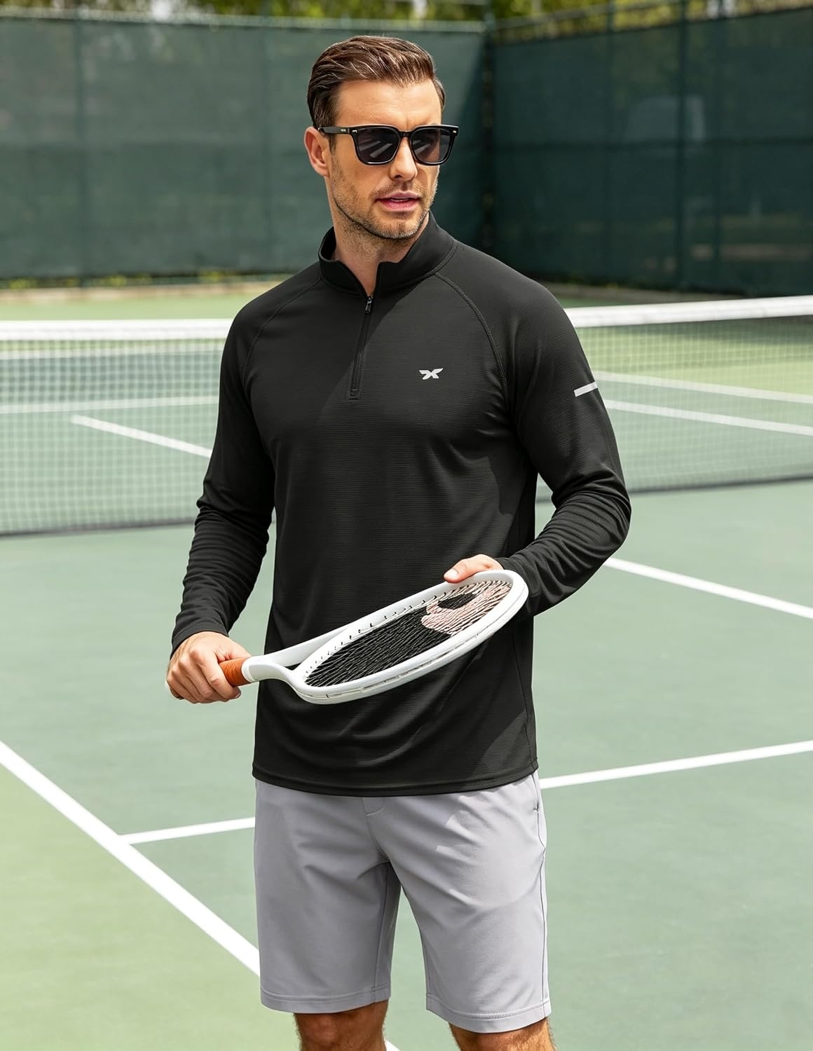 image:imageCOOFANDY Mens Quarter Zip Pullover UPF 50 Long Sleeve Athletic ShirtsBlack