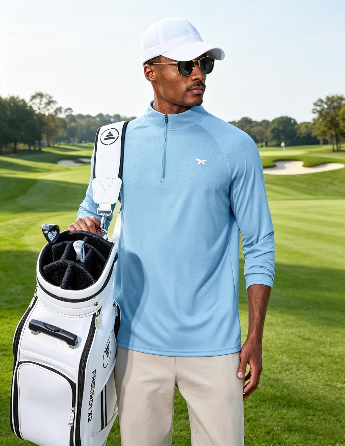 image:imageCOOFANDY Mens Quarter Zip Pullover UPF 50 Long Sleeve Athletic ShirtsBlue