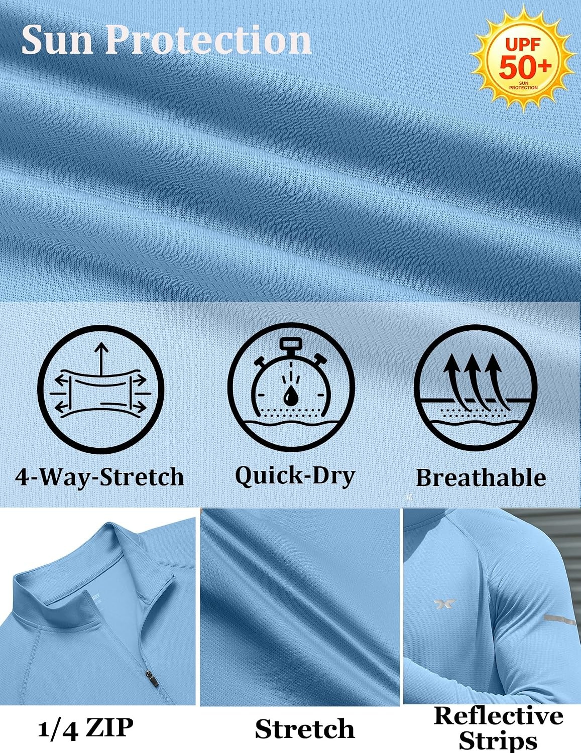 image:imageCOOFANDY Mens Quarter Zip Pullover UPF 50 Long Sleeve Athletic ShirtsBlue