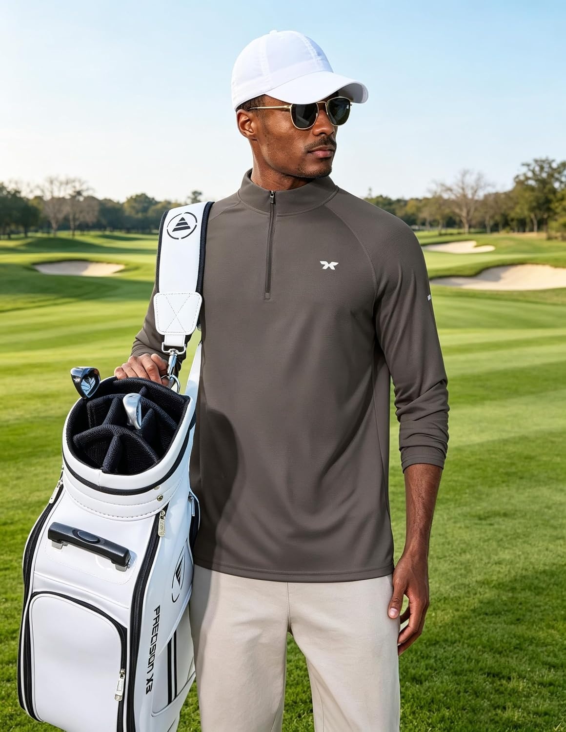 image:imageCOOFANDY Mens Quarter Zip Pullover UPF 50 Long Sleeve Athletic ShirtsDark Grey