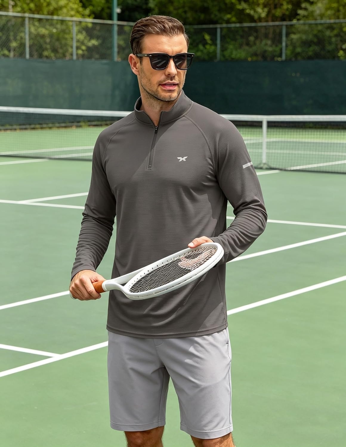 image:imageCOOFANDY Mens Quarter Zip Pullover UPF 50 Long Sleeve Athletic ShirtsDark Grey