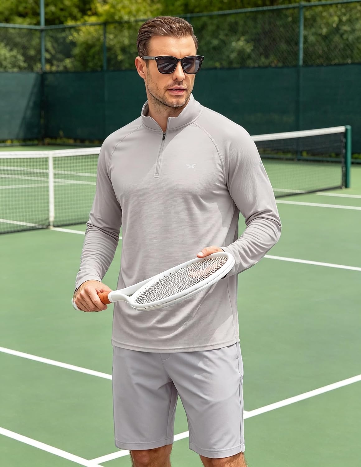image:imageCOOFANDY Mens Quarter Zip Pullover UPF 50 Long Sleeve Athletic ShirtsLight Grey