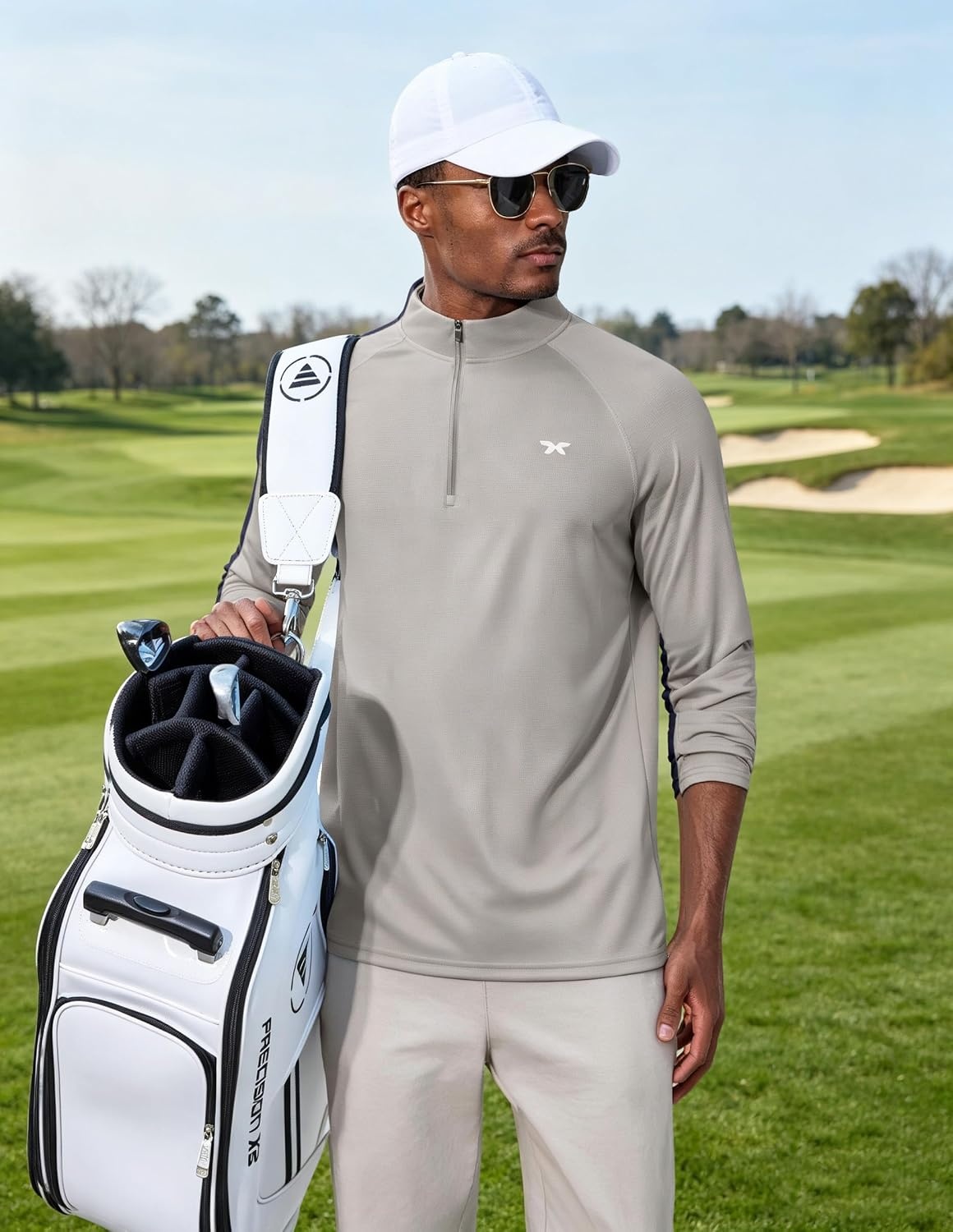 image:imageCOOFANDY Mens Quarter Zip Pullover UPF 50 Long Sleeve Athletic ShirtsLight Grey