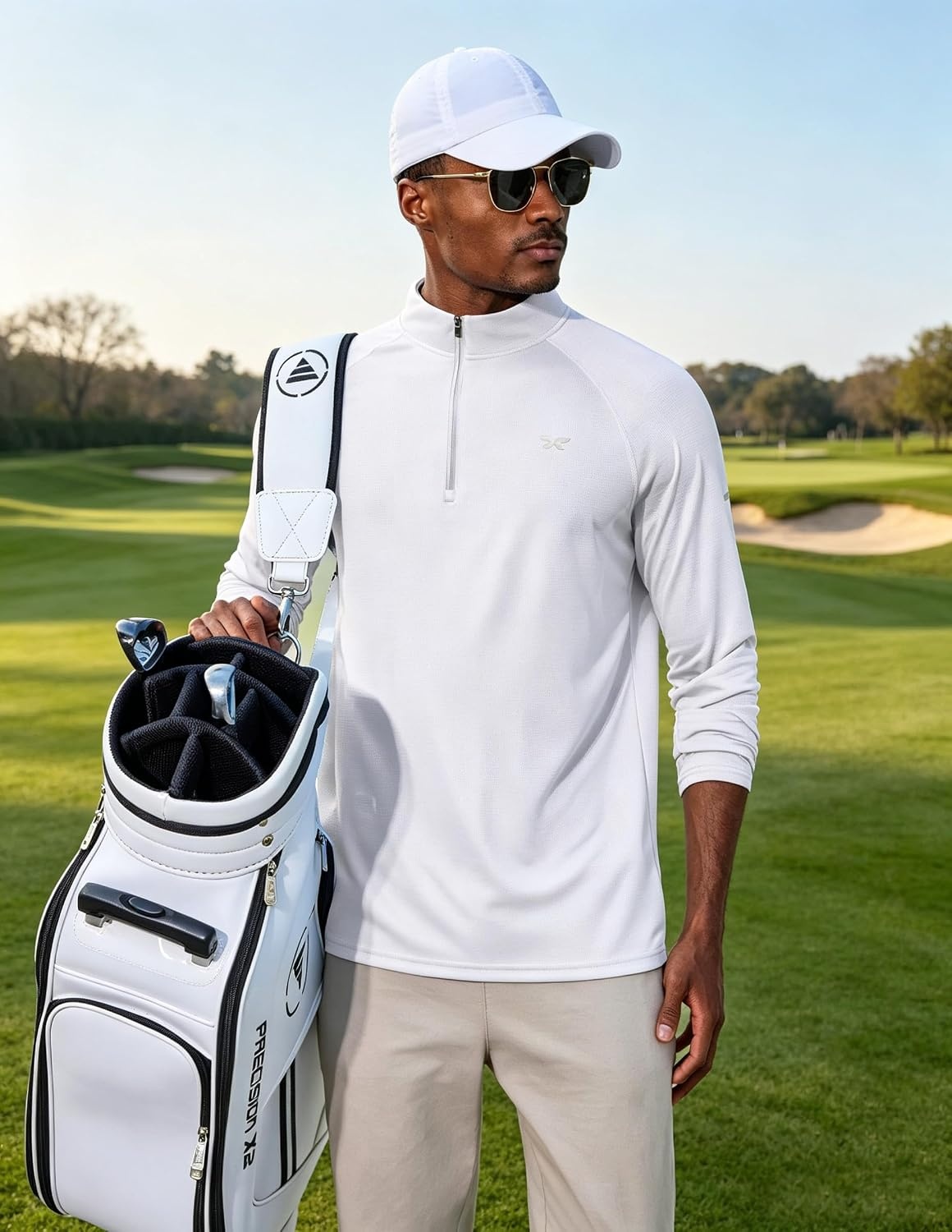 image:imageCOOFANDY Mens Quarter Zip Pullover UPF 50 Long Sleeve Athletic ShirtsWhite