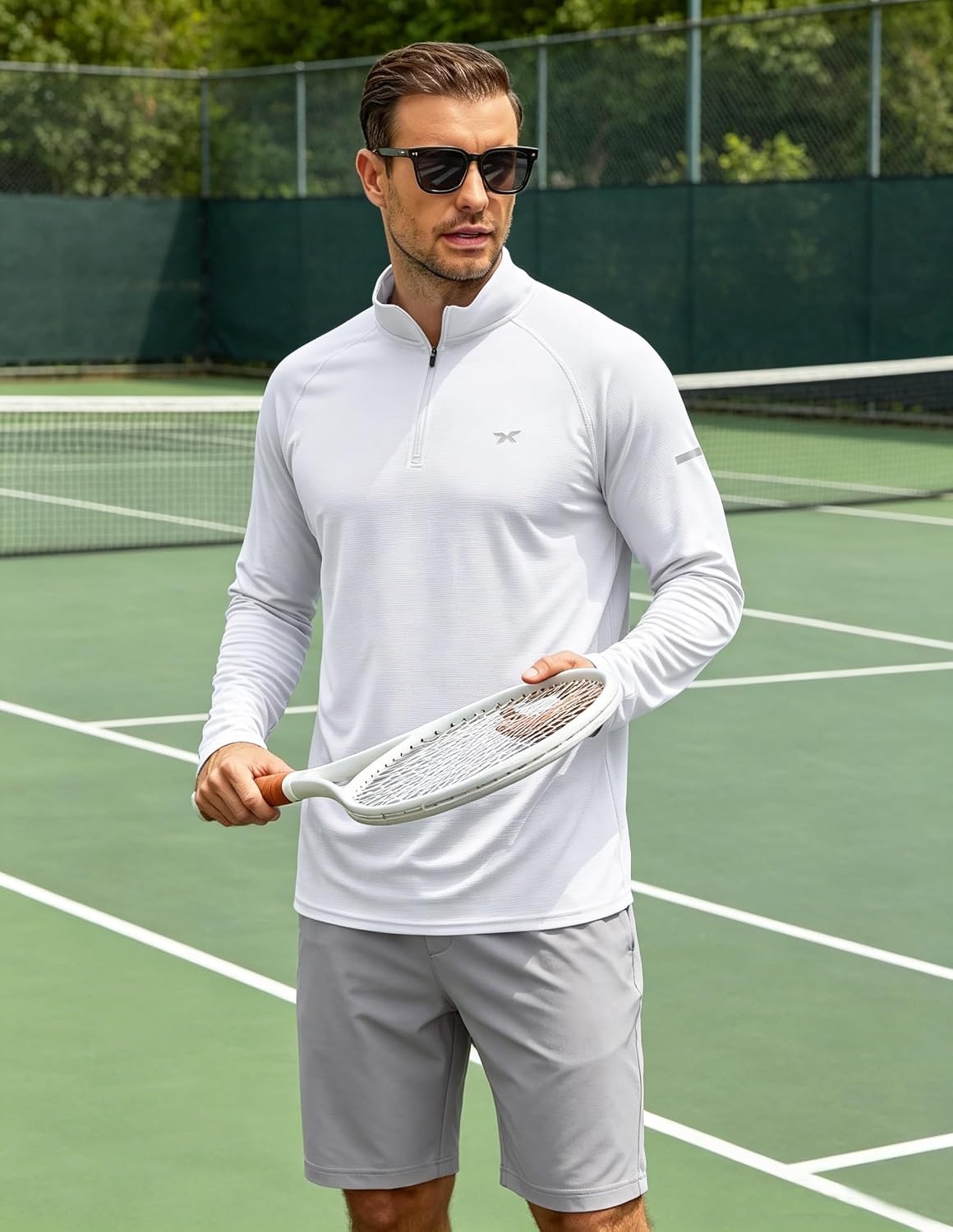 image:imageCOOFANDY Mens Quarter Zip Pullover UPF 50 Long Sleeve Athletic ShirtsWhite