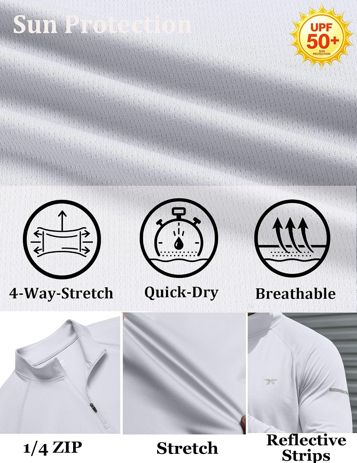 image:imageCOOFANDY Mens Quarter Zip Pullover UPF 50 Long Sleeve Athletic ShirtsWhite