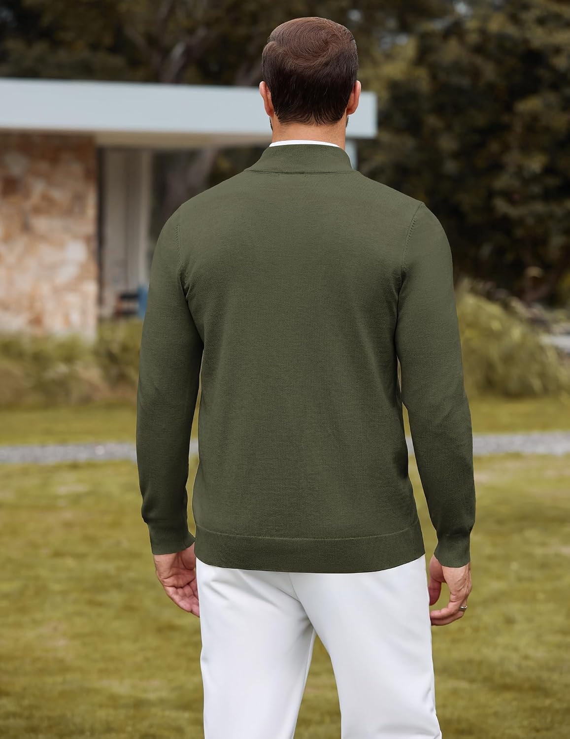 image:imageCOOFANDY Mens Quarter Zip Sweater Casual Slim Fit Mock Neck Knit PulloverArmy Green