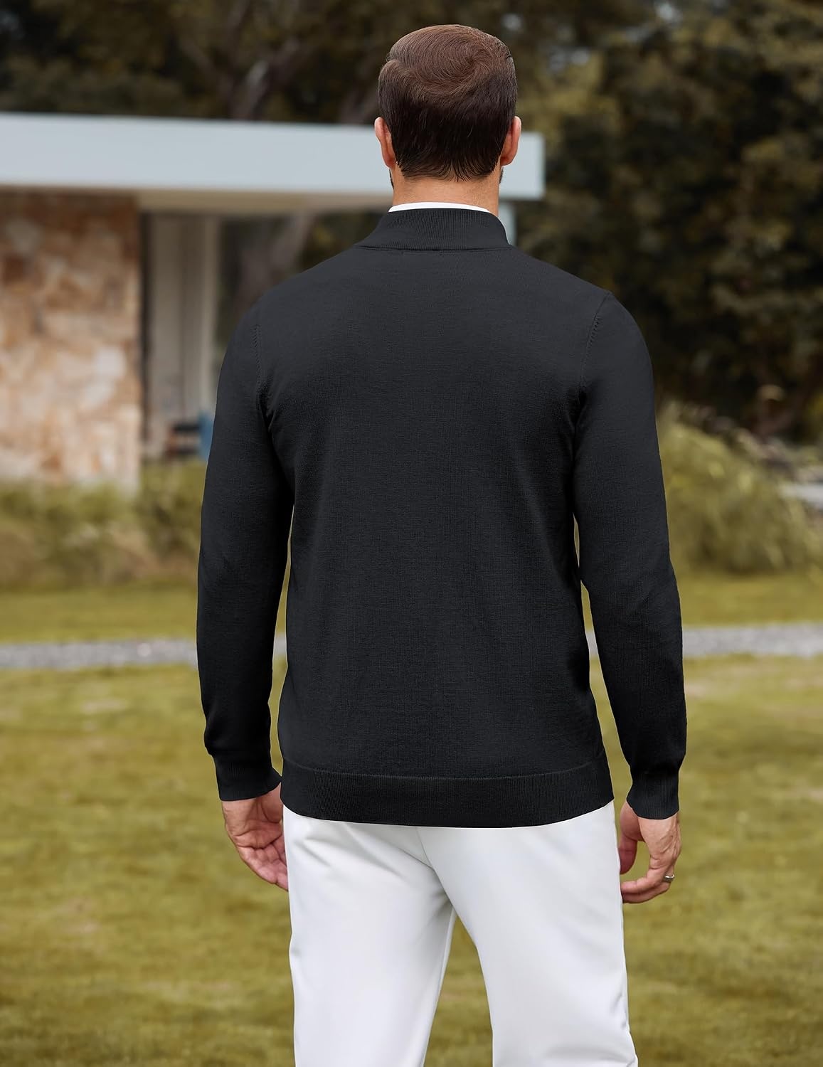 image:imageCOOFANDY Mens Quarter Zip Sweater Casual Slim Fit Mock Neck Knit PulloverBlack