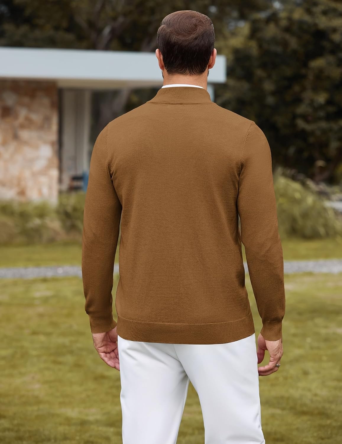 image:imageCOOFANDY Mens Quarter Zip Sweater Casual Slim Fit Mock Neck Knit PulloverBrown