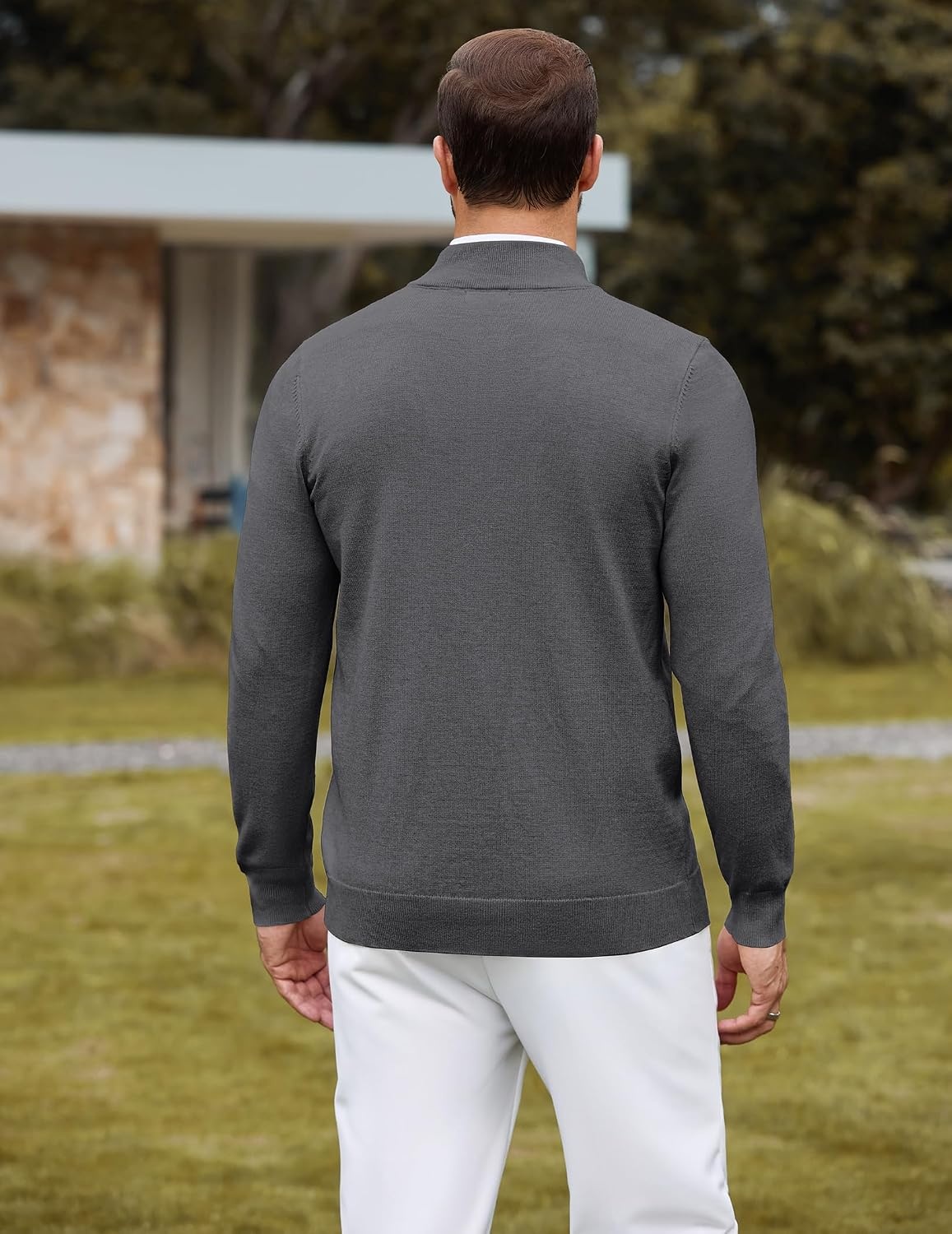 image:imageCOOFANDY Mens Quarter Zip Sweater Casual Slim Fit Mock Neck Knit PulloverDark Gray