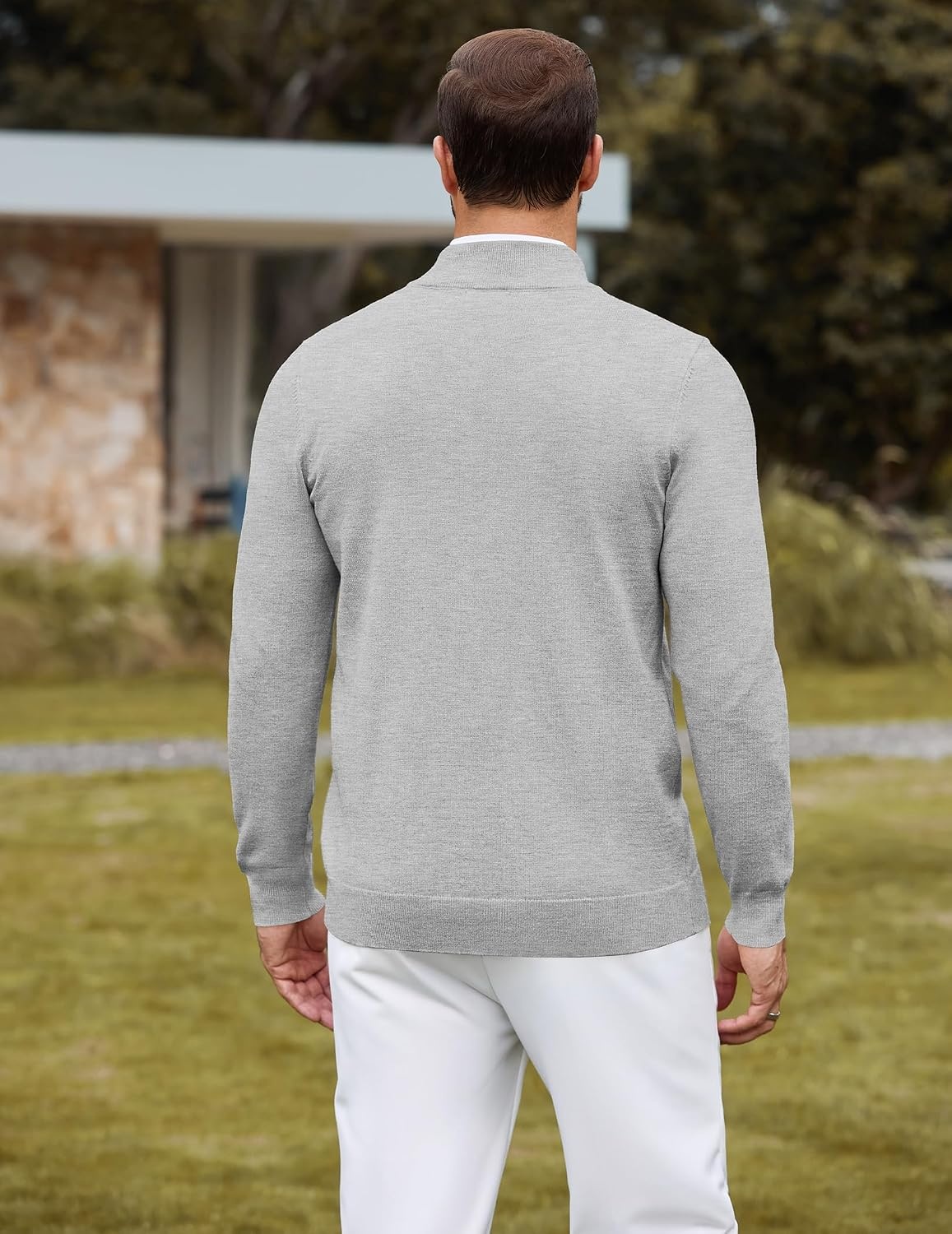 image:imageCOOFANDY Mens Quarter Zip Sweater Casual Slim Fit Mock Neck Knit PulloverLight Gray