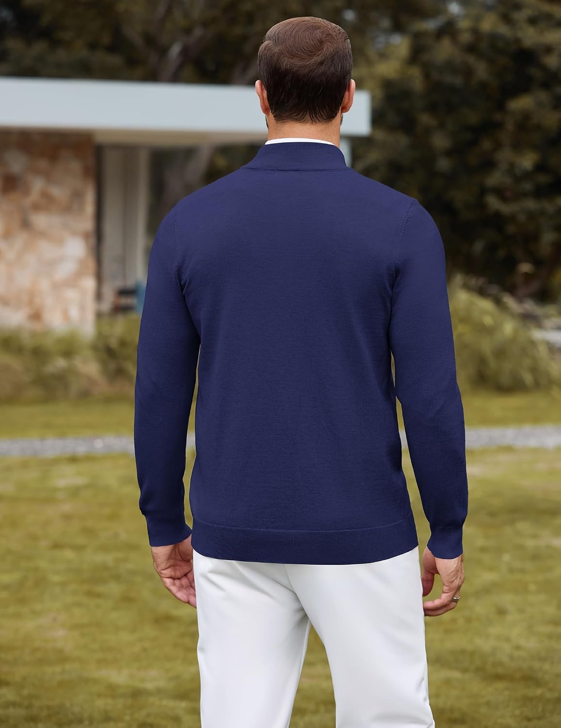 image:imageCOOFANDY Mens Quarter Zip Sweater Casual Slim Fit Mock Neck Knit PulloverNavy Blue