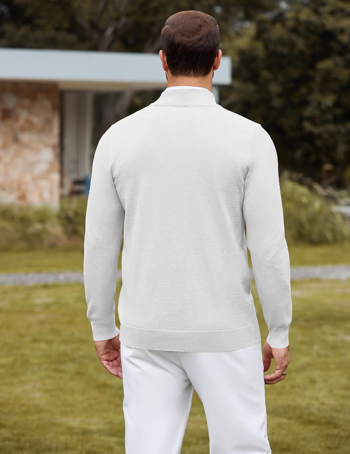 image:imageCOOFANDY Mens Quarter Zip Sweater Casual Slim Fit Mock Neck Knit PulloverWhite