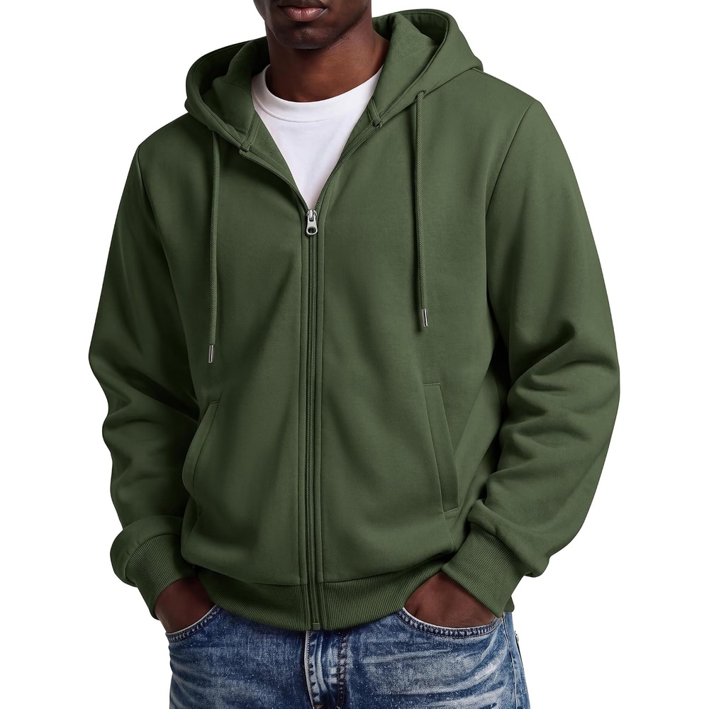 image:imageCOOFANDY Men Full Zip Hoodie Fleece Zipper Sweatshirt Casual Hooded JacketArmy Green