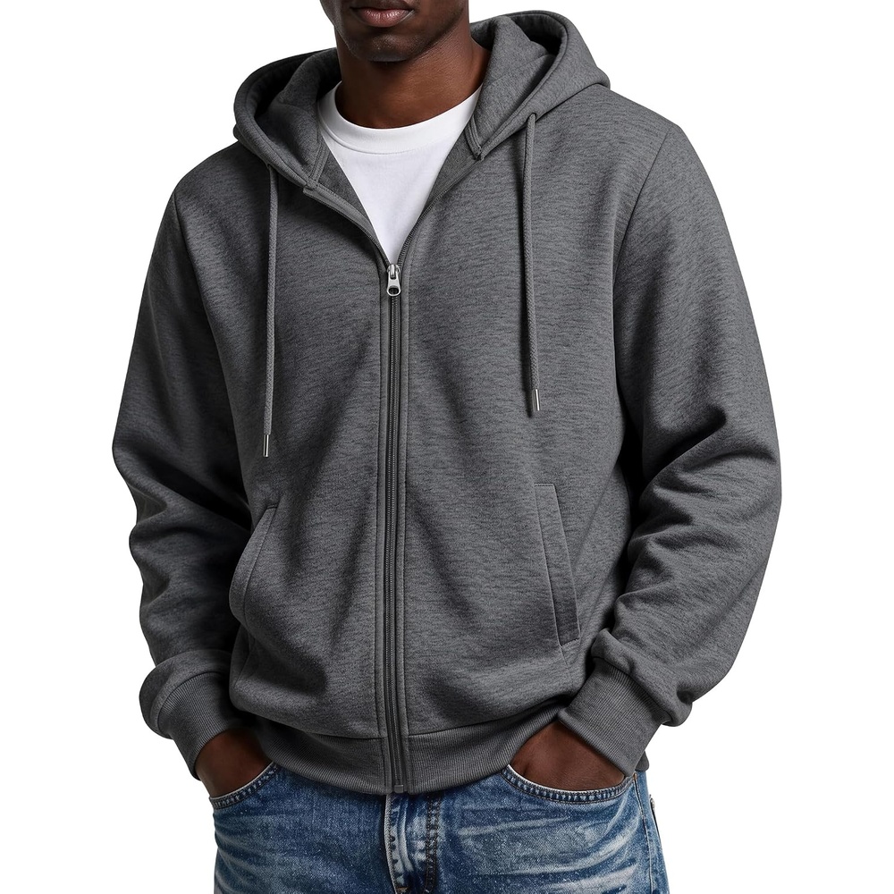 image:imageCOOFANDY Men Full Zip Hoodie Fleece Zipper Sweatshirt Casual Hooded JacketDark Grey