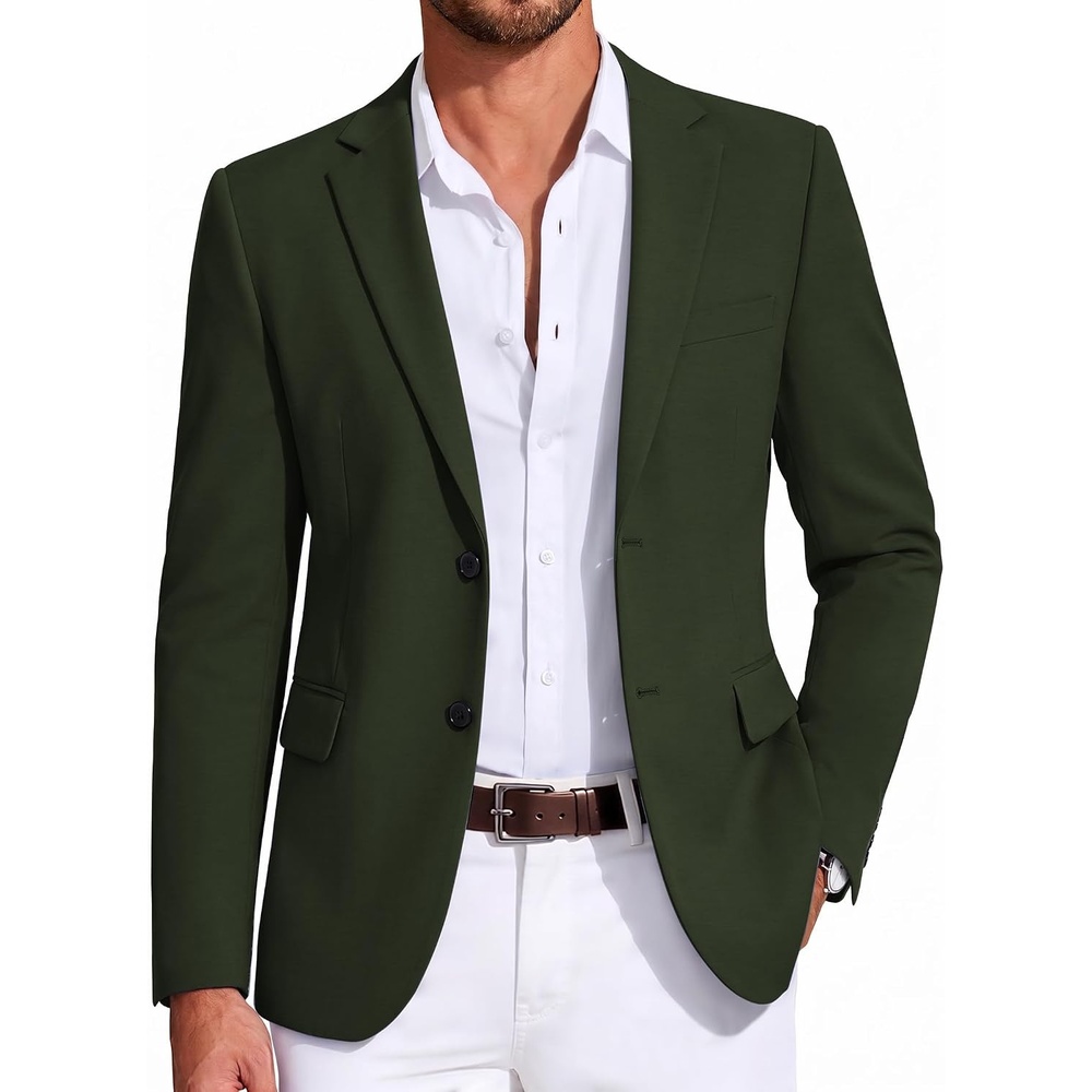 image:imageCOOFANDY Mens Casual Blazer Knit Sport Coat Lightweight Two Button Suit JacketForest Green
