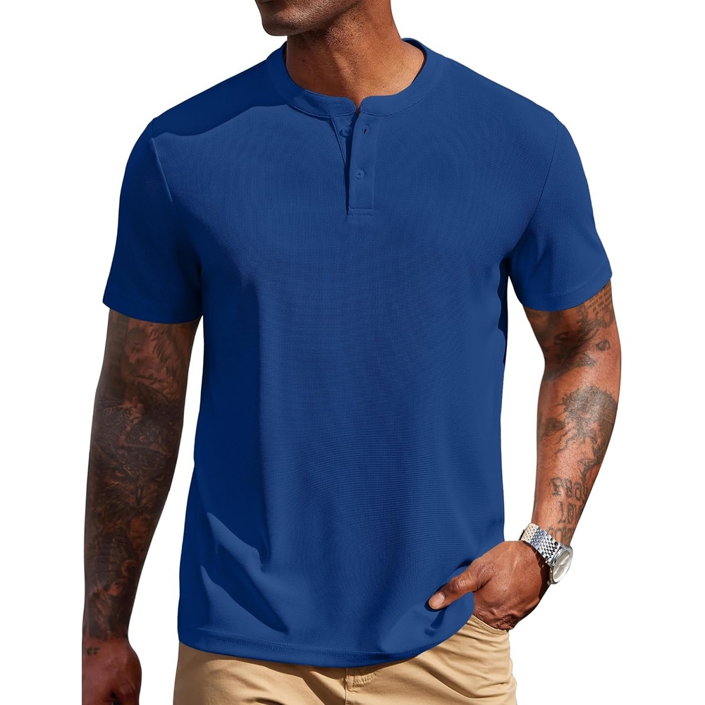 image:imageCOOFANDY Mens Henley Shirts Short Sleeve Texture Casual Button Tee ShirtsBlue