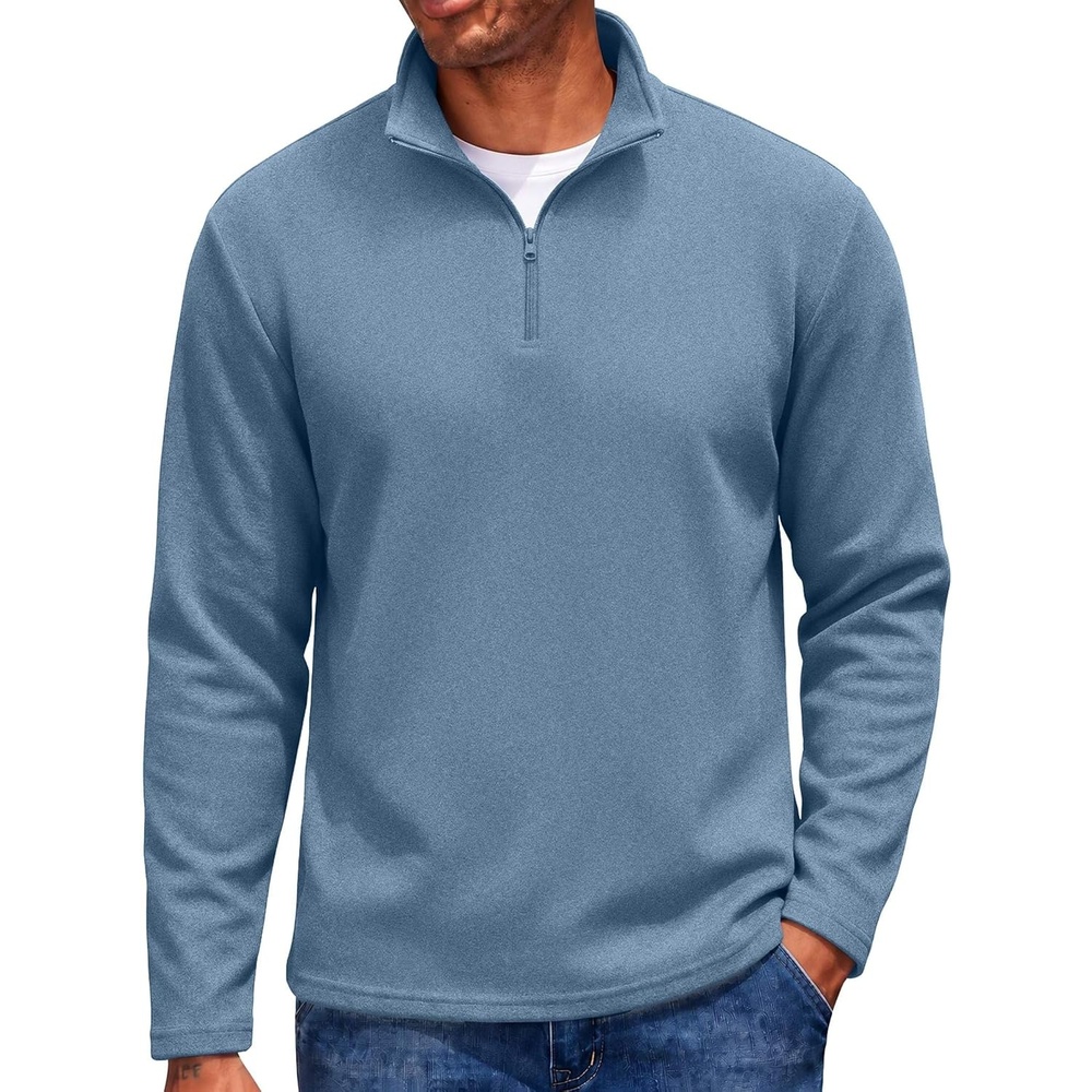 image:imageCOOFANDY Mens Quarter Zip Pullover Long Sleeve Sweatshirts for Men Casual Mock Neck Fleece ShirtsDark Blue