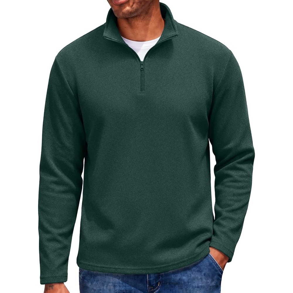 image:imageCOOFANDY Mens Quarter Zip Pullover Long Sleeve Sweatshirts for Men Casual Mock Neck Fleece ShirtsLake Green