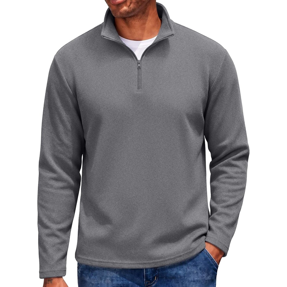 image:imageCOOFANDY Mens Quarter Zip Pullover Long Sleeve Sweatshirts for Men Casual Mock Neck Fleece ShirtsLight Grey