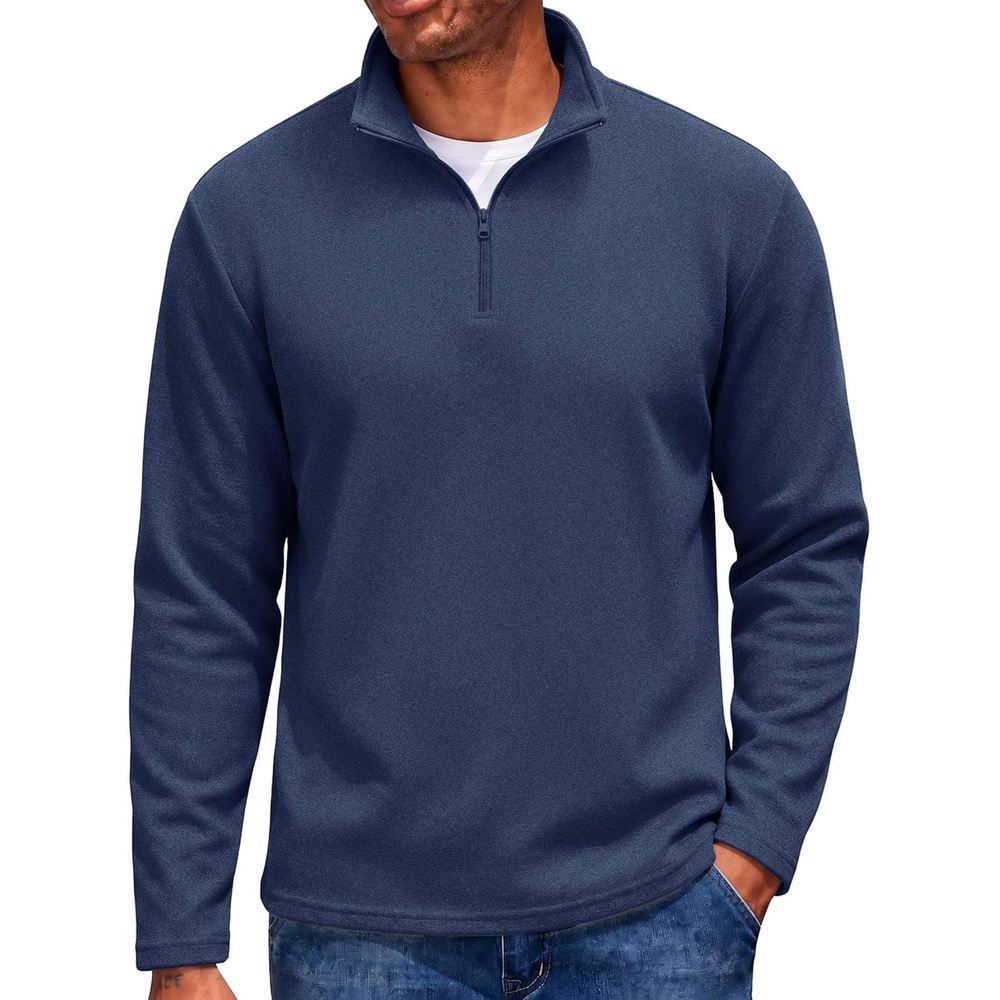 image:imageCOOFANDY Mens Quarter Zip Pullover Long Sleeve Sweatshirts for Men Casual Mock Neck Fleece ShirtsNavy Blue