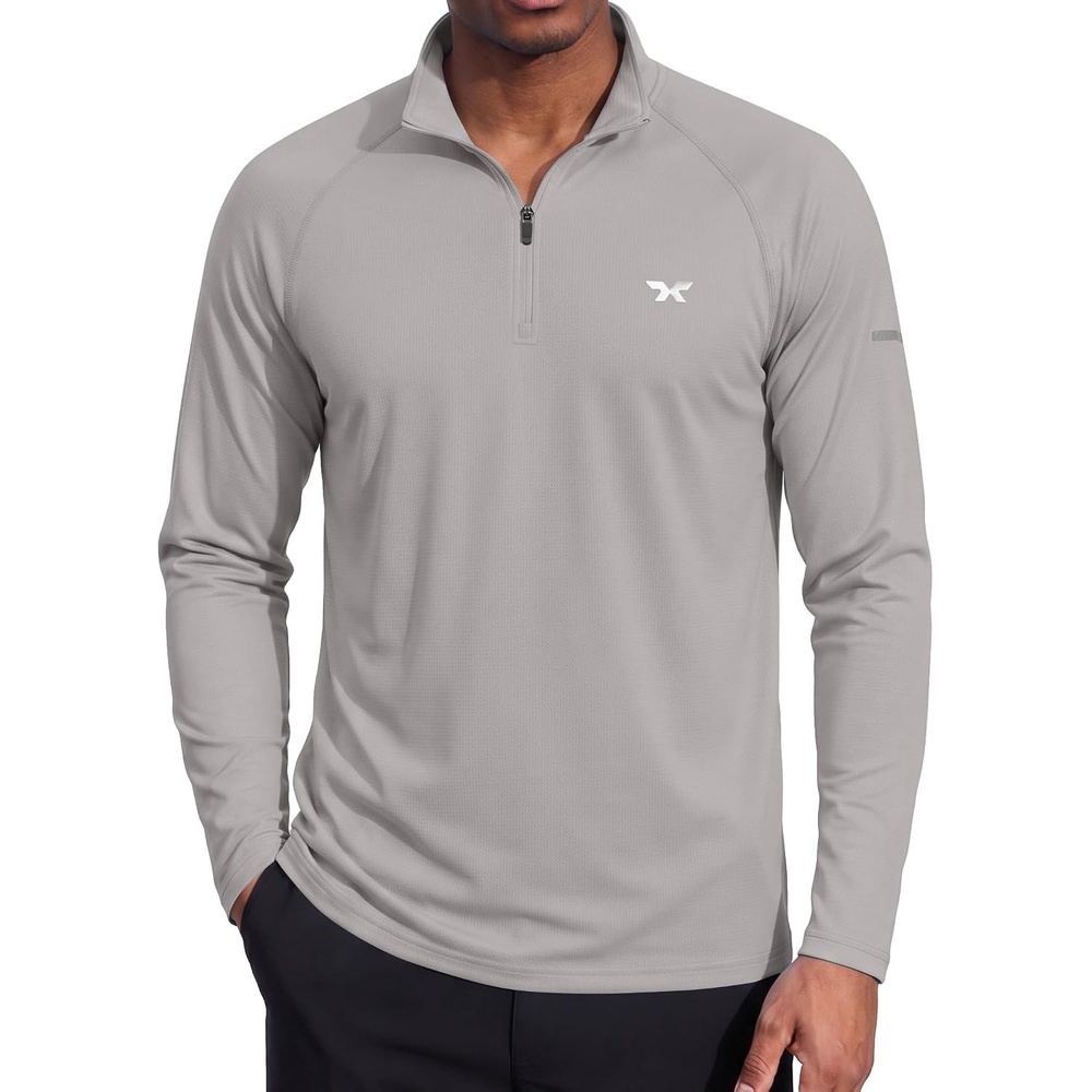 image:imageCOOFANDY Mens Quarter Zip Pullover UPF 50 Long Sleeve Athletic ShirtsLight Grey