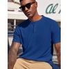 COOFANDY Men’s Henley Shirts Short Sleeve Texture Casual Button Tee Shirts(Blue)