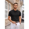 COOFANDY Mens Knit Polo Shirts Casual Short Sleeve Button Down Polo Shirt(All Black)