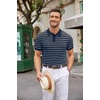 COOFANDY Mens Knit Polo Shirts Casual Short Sleeve Button Down Polo Shirt(F-navy Blue/White Striped)