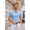 COOFANDY Mens Knit Polo Shirts Casual Short Sleeve Button Down Polo Shirt(Light Blue)
