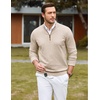 COOFANDY Mens Quarter Zip Sweater Casual Slim Fit Mock Neck Knit Pullover(Khaki)