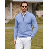 COOFANDY Mens Quarter Zip Sweater Casual Slim Fit Mock Neck Knit Pullover(Light Blue)