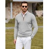 COOFANDY Mens Quarter Zip Sweater Casual Slim Fit Mock Neck Knit Pullover(Light Gray)