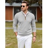 COOFANDY Mens Quarter Zip Sweater Casual Slim Fit Mock Neck Knit Pullover(Light Gray)