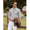 COOFANDY Mens Quarter Zip Sweater Casual Slim Fit Mock Neck Knit Pullover(Light Gray)