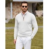 COOFANDY Mens Quarter Zip Sweater Casual Slim Fit Mock Neck Knit Pullover(White)