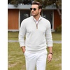 COOFANDY Mens Quarter Zip Sweater Casual Slim Fit Mock Neck Knit Pullover(White)