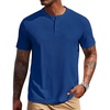 COOFANDY Men’s Henley Shirts Short Sleeve Texture Casual Button Tee Shirts(Blue)