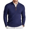 COOFANDY Mens Quarter Zip Sweater Casual Slim Fit Mock Neck Knit Pullover(Navy Blue)