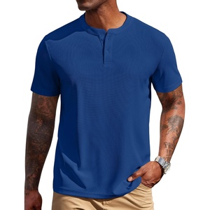 COOFANDY Men’s Henley Shirts Short Sleeve Texture Casual Button Tee Shirts(Blue)