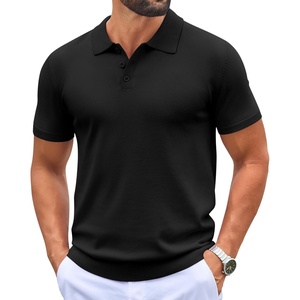 COOFANDY Mens Knit Polo Shirts Casual Short Sleeve Button Down Polo Shirt(All Black)