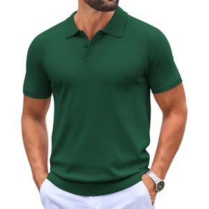 COOFANDY Mens Knit Polo Shirts Casual Short Sleeve Button Down Polo Shirt(Dark Green)