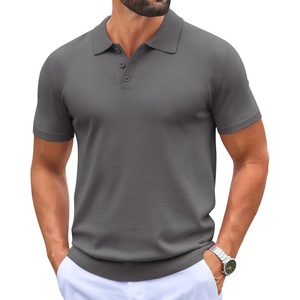COOFANDY Mens Knit Polo Shirts Casual Short Sleeve Button Down Polo Shirt(Dark Grey)