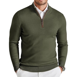 COOFANDY Mens Quarter Zip Sweater Casual Slim Fit Mock Neck Knit Pullover(Army Green)