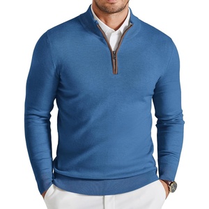 COOFANDY Mens Quarter Zip Sweater Casual Slim Fit Mock Neck Knit Pullover(Blue)