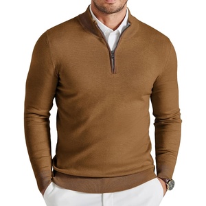 COOFANDY Mens Quarter Zip Sweater Casual Slim Fit Mock Neck Knit Pullover(Brown)