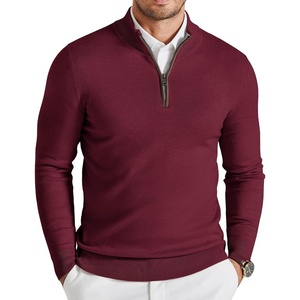 COOFANDY Mens Quarter Zip Sweater Casual Slim Fit Mock Neck Knit Pullover(Burgundy)