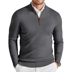 COOFANDY Mens Quarter Zip Sweater Casual Slim Fit Mock Neck Knit Pullover(Dark Gray)